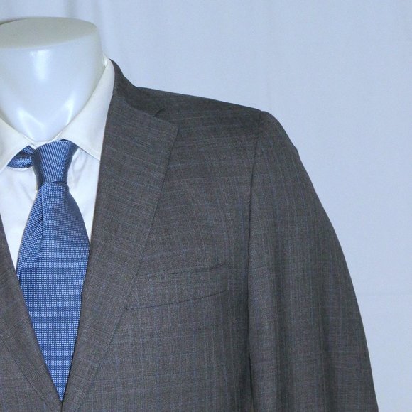 Tom James Royal Classic Holland & Sherry Custom Gray Plaid Two Button Suit 38S